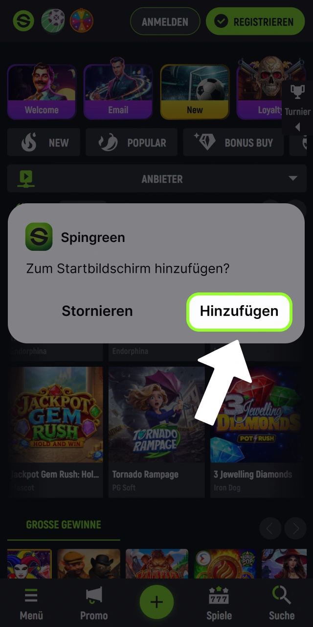 Bestätigen Sie die Installation der mobilen App auf Spingreen.
