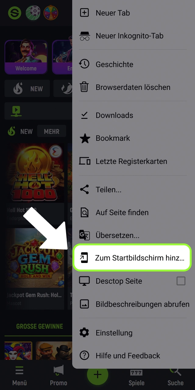 Fügen Sie die App Verknüpfung direkt zum Startbildschirm von Spingreen.