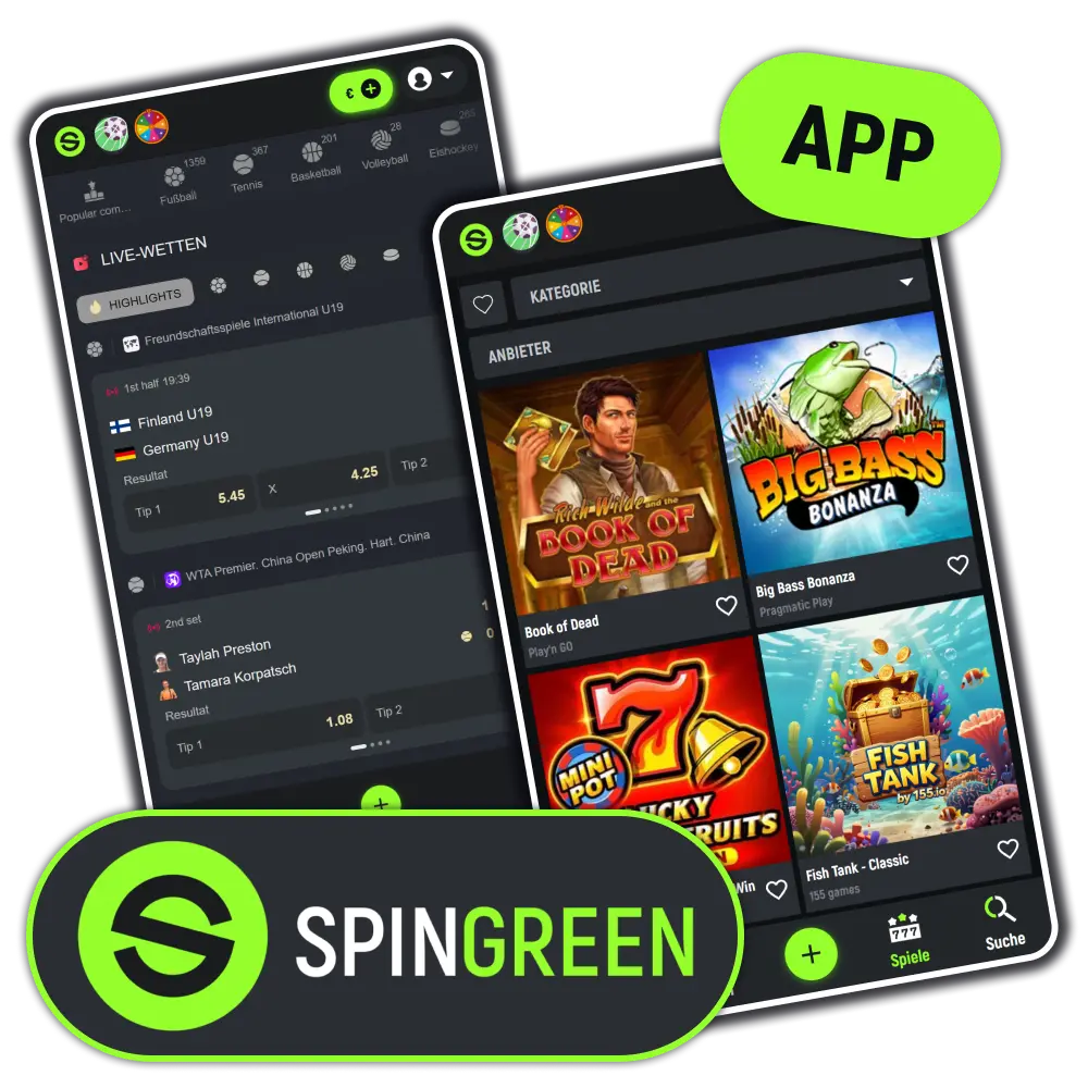Laden Sie die mobile Sportwetten App von Spingreen offiziell herunter.
