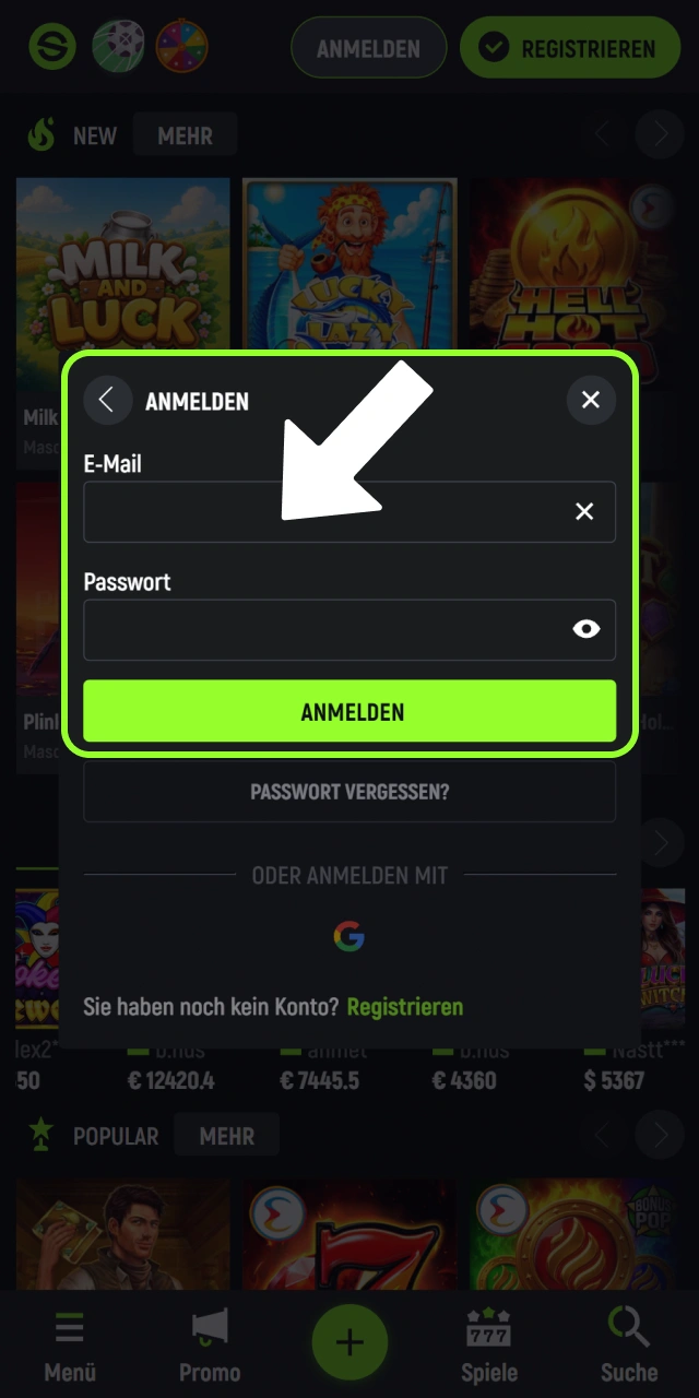 Melden Sie sich in Ihrem persönlichen Nutzerkonto bei Spingreen an.