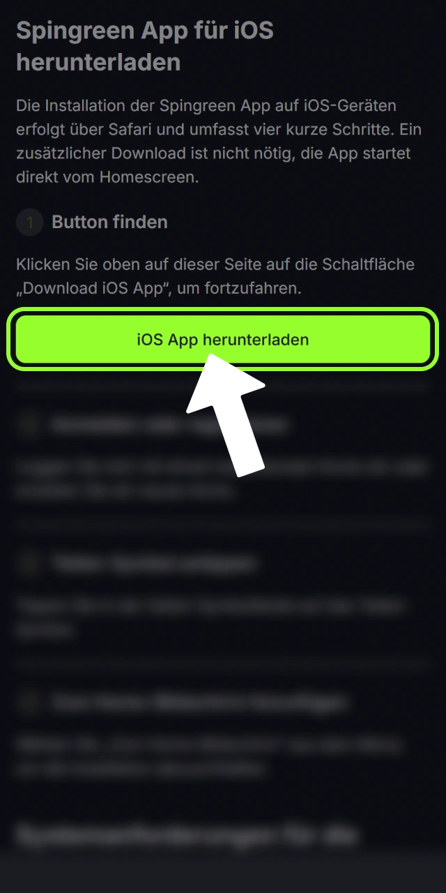Tippen Sie auf den Download Button der Spingreen iOS App.