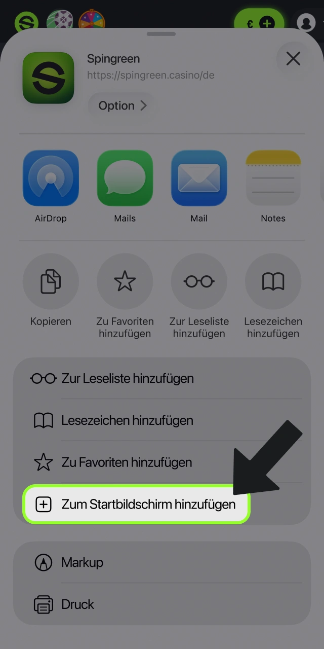 Speichern Sie das App Symbol auf Ihrem iOS Home Bildschirm Spingreen.