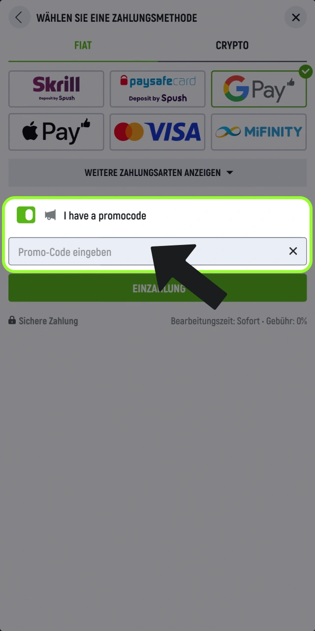 Aktivieren Sie Ihren Bonus im Kassenbereich der Plattform Spingreen.