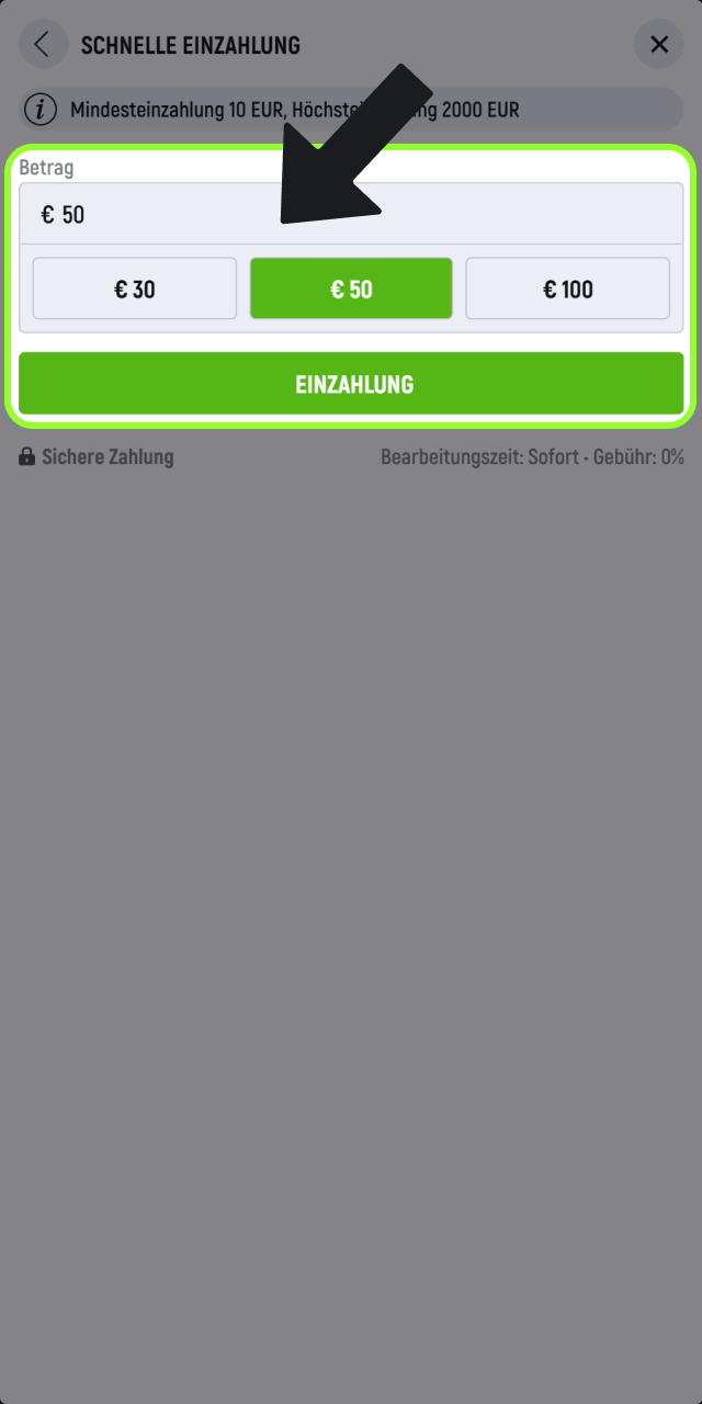 Tätigen Sie eine erste Einzahlung auf Ihr Konto bei Spingreen.