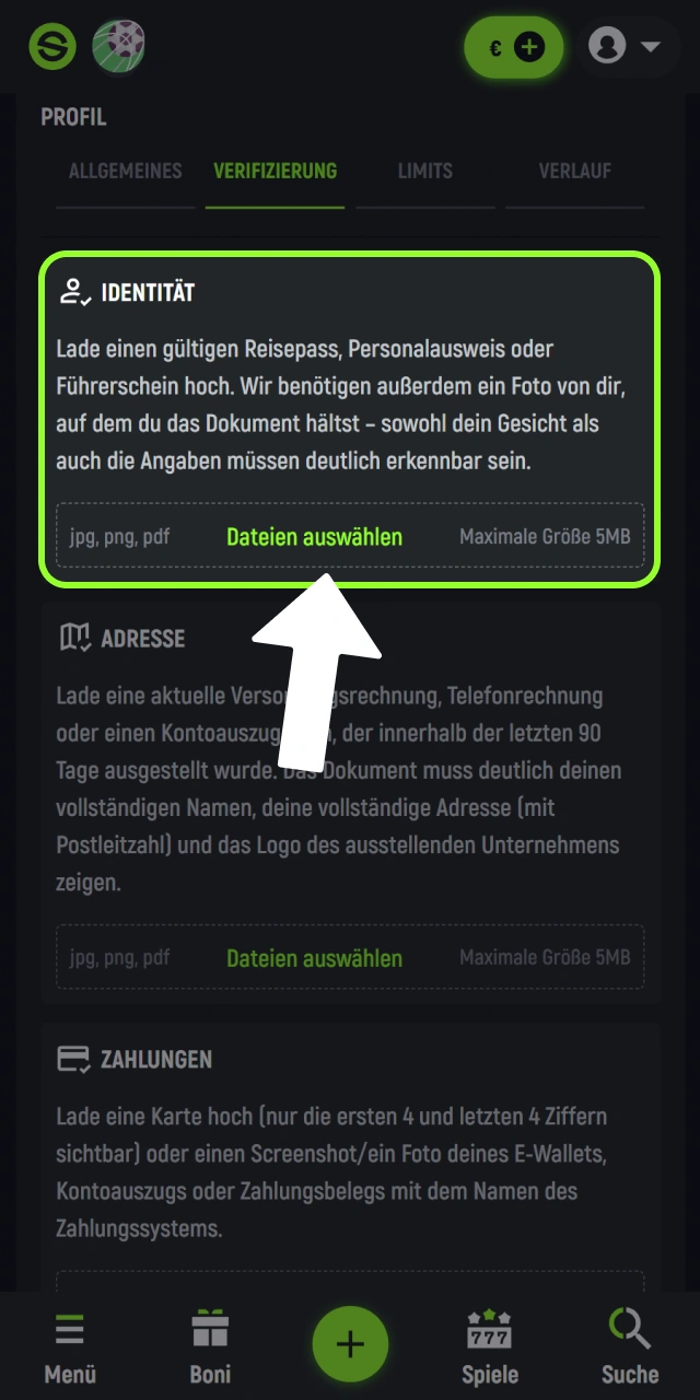 Verifizieren Sie Ihre Identität für Ihr neues Konto bei Spingreen.