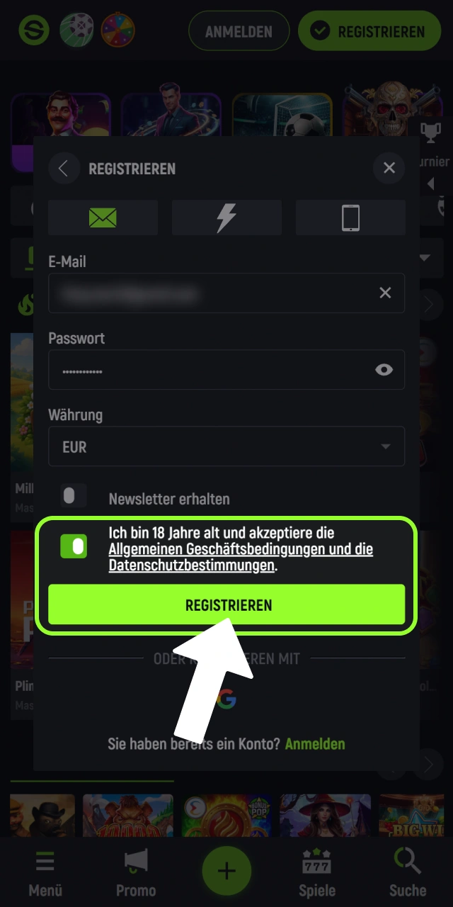 Schließen Sie die Registrierung ab und aktivieren Sie Ihr Spingreen Konto.